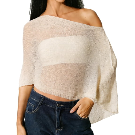 Awwp Mesh Poncho Womens Poncho Sheer Knit Poncho Shrug Lightweight Cover up One Size Fits Lightweight Summer Pullover Sweater Beige One Size
