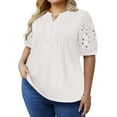 thumbnail image 2 of Summer Plus Size Women Casual Hollow Short Sleeved Loose Henley Blouse Tops, 2 of 6