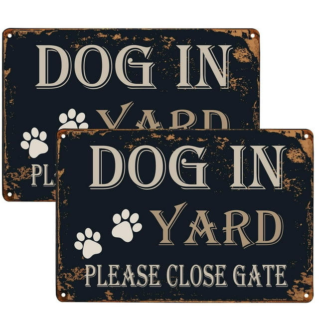 WOSTOD Dog in Yard Please Close Gate"" Reto Letreros de metal vintage para exteriores, césped, jardín, patio, 8 x 12 pulgadas (paquete de 2)