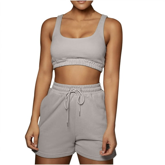 Women's 2 Piece Workout Outfits Set Casual Summer Crop Tank Tops and High Waisted Drawstring Shorts Sets Sweatsuits
