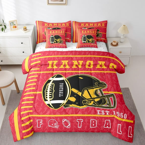 Erosebridal 3D Rugby Print Bed in a Bag Twin size, American Football City Bed Set, Sports Theme Decor, 7pcs