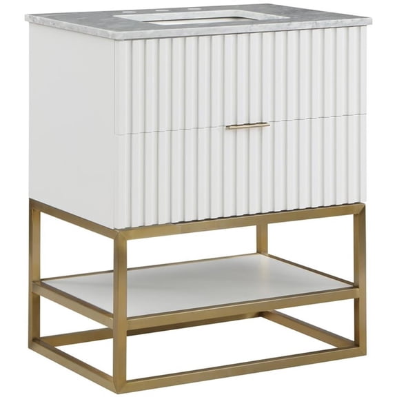 Maklaine Modern / Contemporary Rich White Finish Bathroom Vanity
