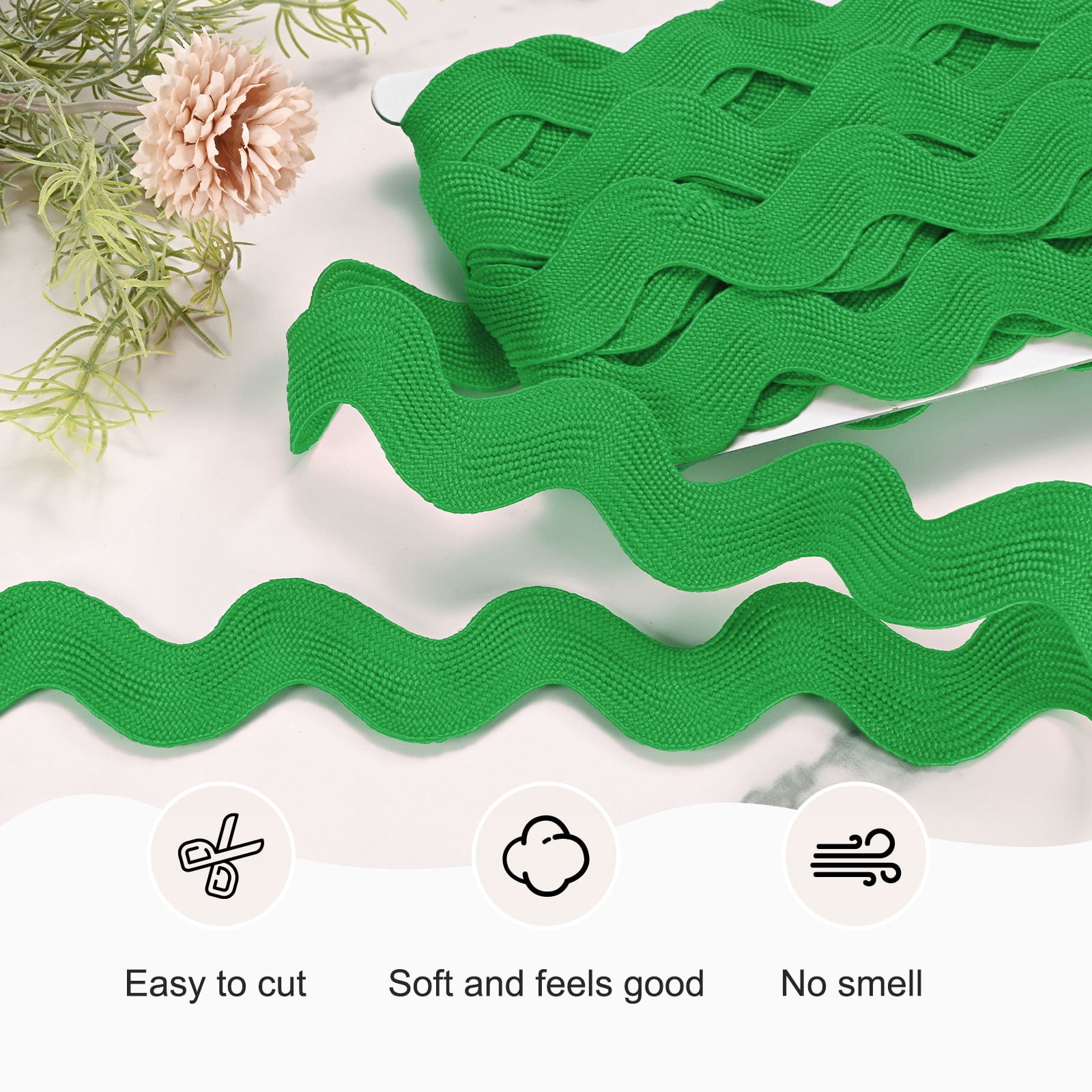 Rick Rack Trim, 10 Yard 25mm / 1 Inch Wave Bending Fringe Trimming Ribbon for Sewing [Green]