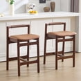thumbnail image 3 of Zesthouse 25.8" Wooden Counter Height Stools Set of 2, Mid Century Bar Stools with Paper Cord Backrest & Walnut Tone Wood Legs, Farmhouse Faux Leather Upholstered Barstools for Kitchen Island, Brown, 3 of 12