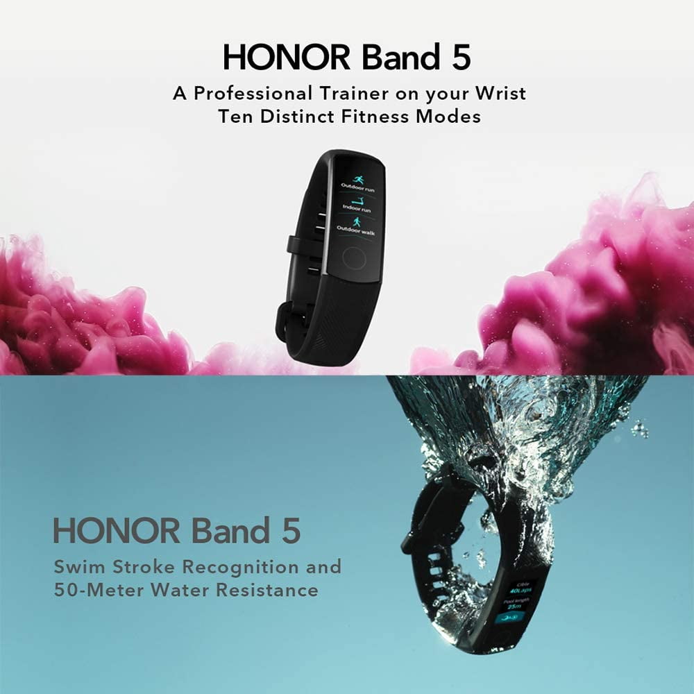 Honor Band 5 Smart Fitness Tracker Bracelet Smart Timer Intelligent Heart Rate Monitoring 5ATM Waterproof Swim Stroke Recognition Wristwatch