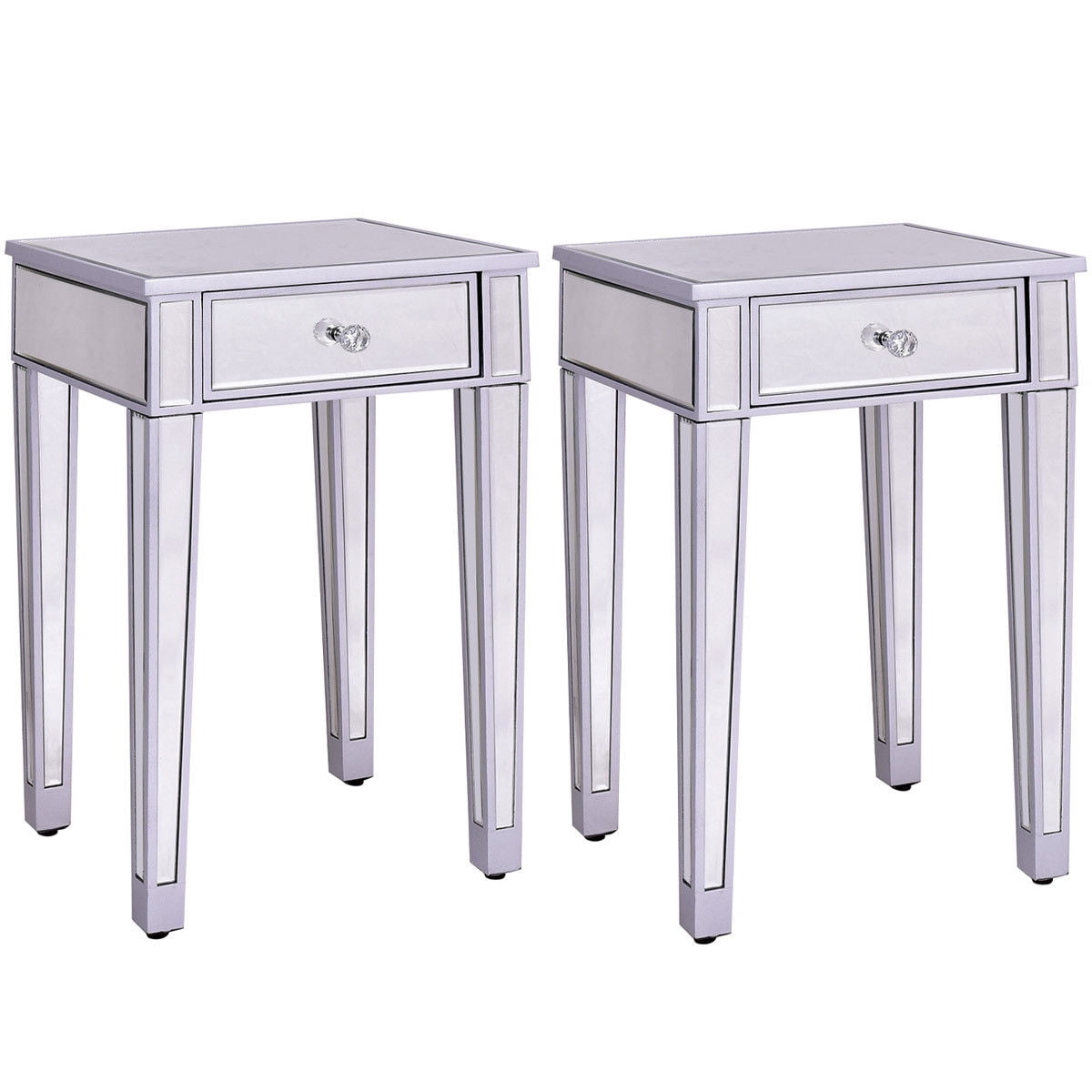 Costway 2 PCS Mirrored Accent Table Nightstand End Table Storage Cabinet Drawer by Costway
