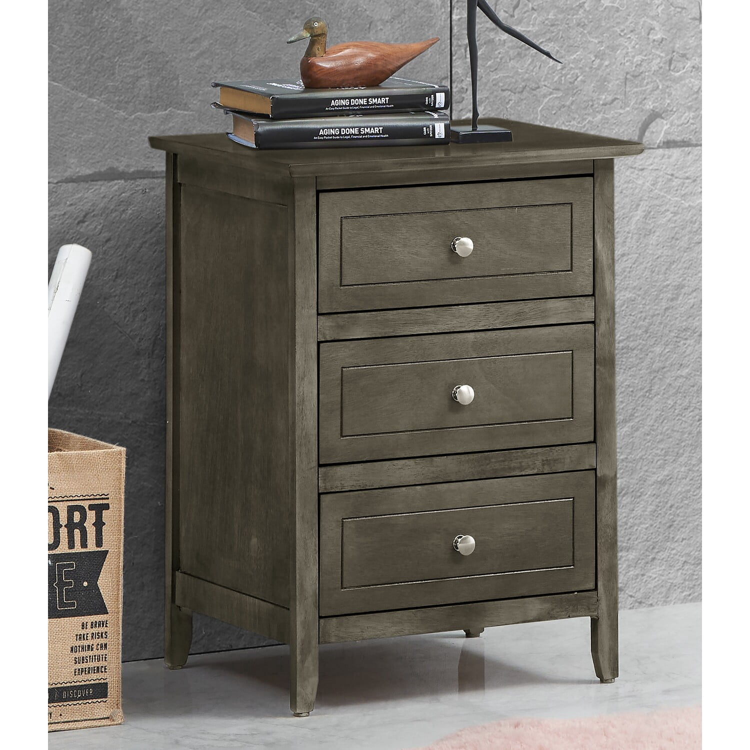 Glory Furniture Daniel 3 Drawer Nightstand in Gray