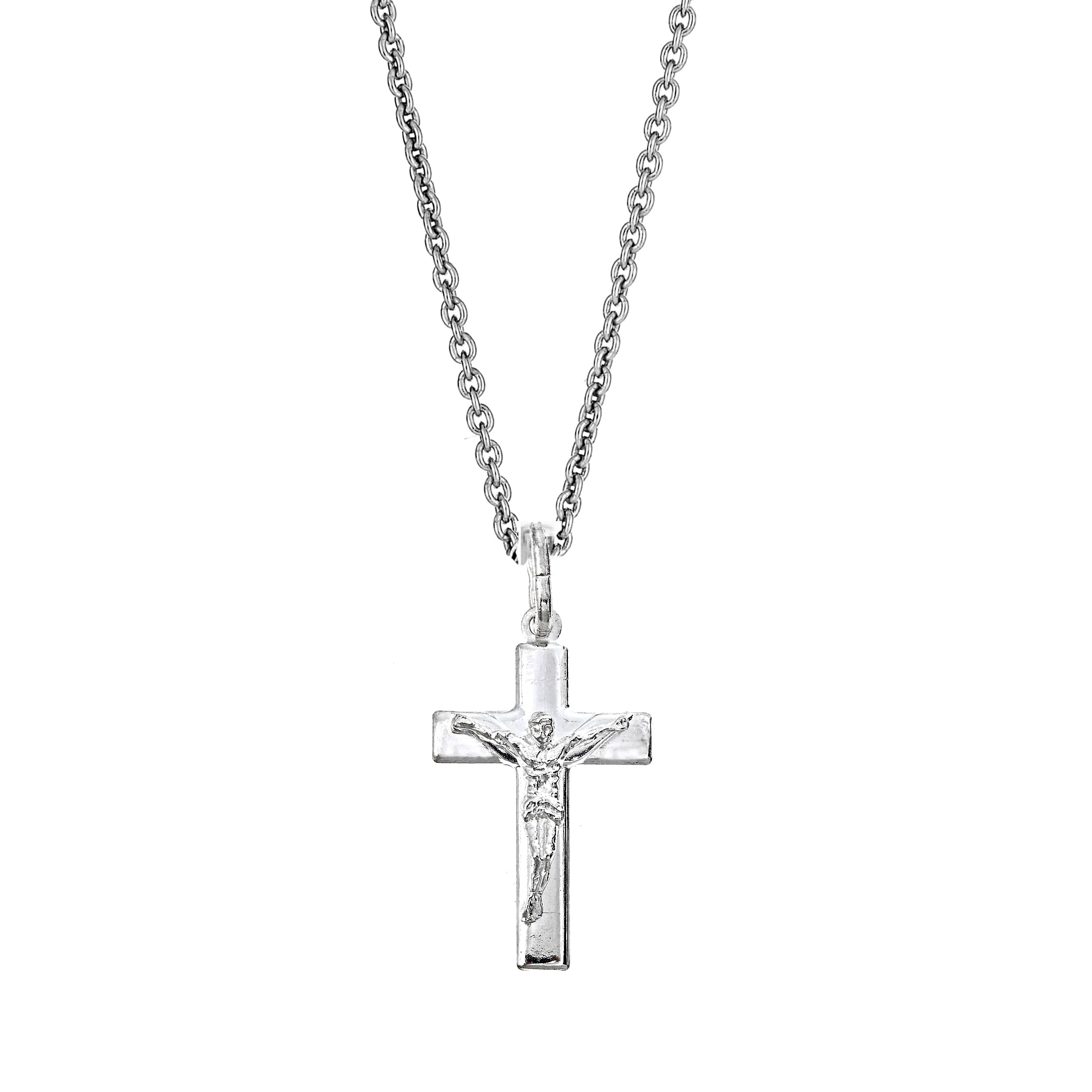 Sterling Silver Small Crucifix Cross Charm Necklace 16" 