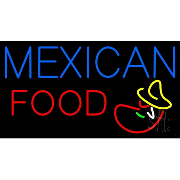 Mexican Food Logo LED Neon Sign 20 x 37 - inches, Black Square Cut Acrylic Backing, with Dimmer - Bright and Premium built indoor LED Neon Sign for restaurant window and interior decor.