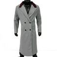 thumbnail image 5 of Man's Wool Blend Trench Coat Double Breasted Full Length Casual Notch Lapel Long Jacket Winter Peacoat (L, Gray), 5 of 6