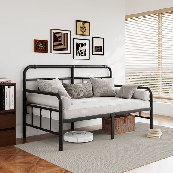 FSCHOS 14 inch Twin Size Metal Daybed Frame, Twin Sofa Daybed Frame for Living Room, Heavy Duty Slats Support