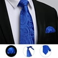 thumbnail image 2 of Blue Paisley Mens Ties Handkerchief Woven Classic Flora Necktie & Pocket Square Set Wedding Business, 2 of 7