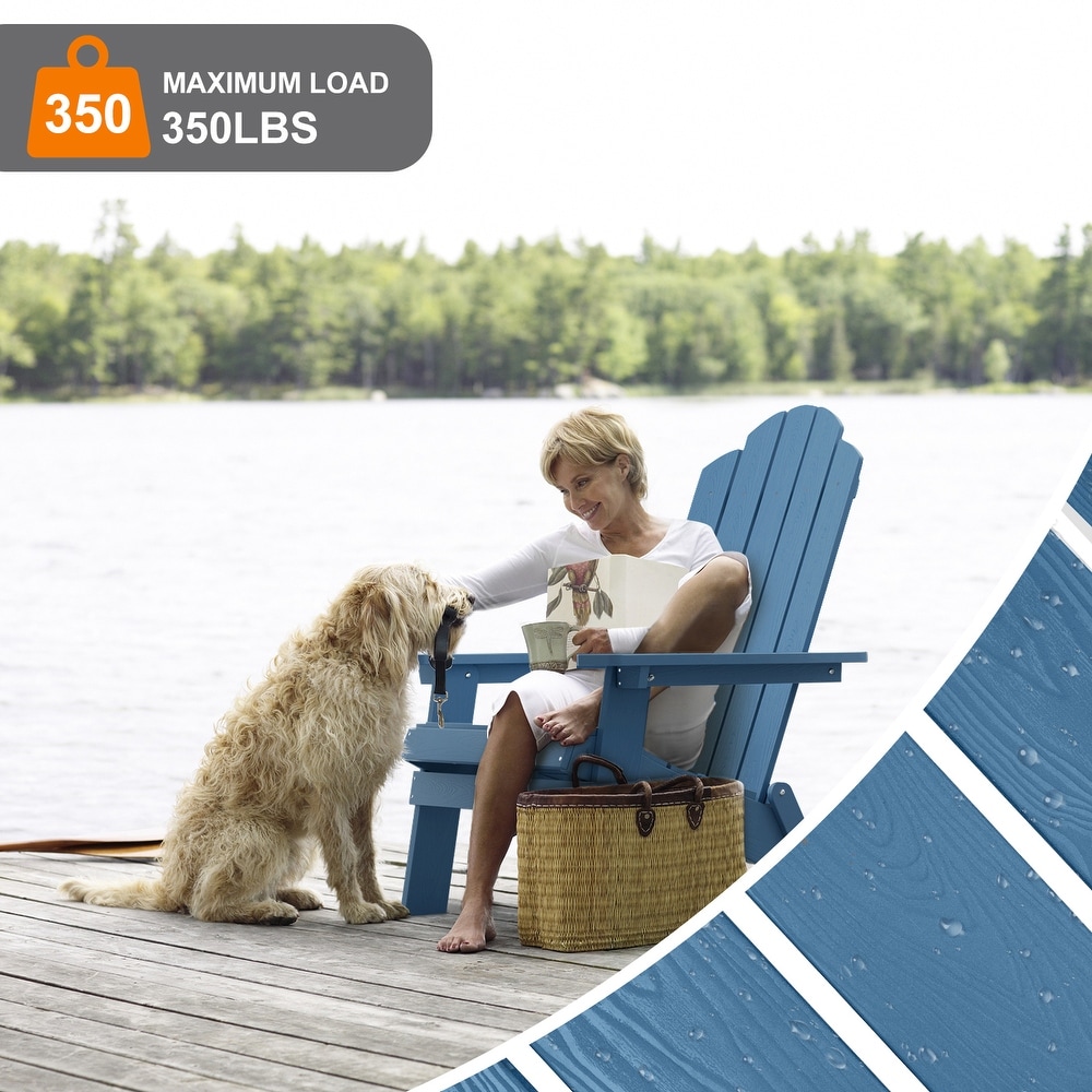 WINSOON All Weather HIPS Outdoor Folding Adirondack Chair Outdoor Garden Patio Chair-Navy