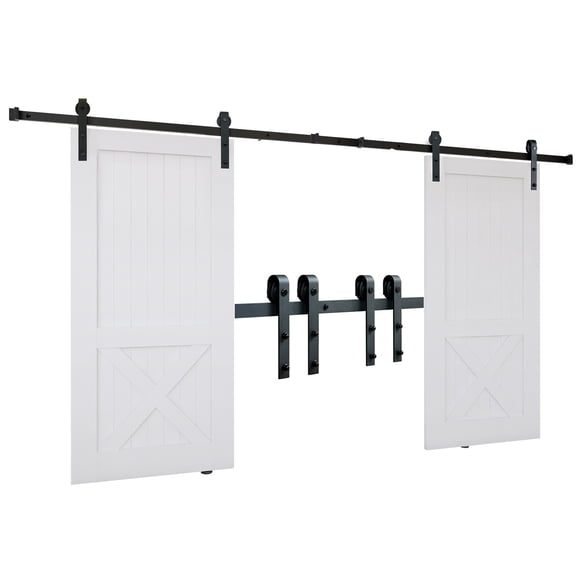 SKYSHALO 8FT Double Door Sliding Hardware, 330LBS Capacity, Compatible with 3.7-4.3FT Width & 1.3"-1.8" Thickness, Includes Quiet J-Shape Roller