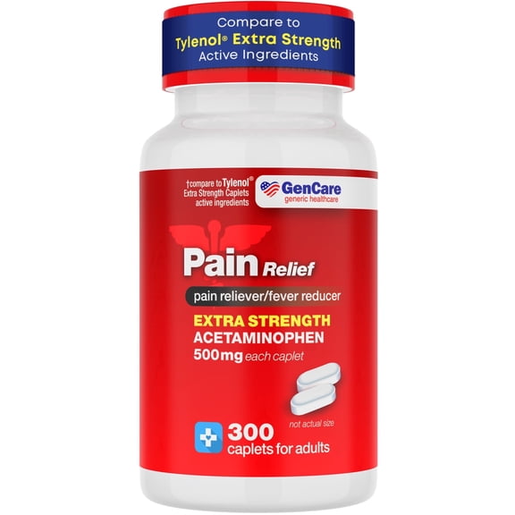 GenCare Extra Strength Acetaminophen 500mg Pain Relief Fever Reducer, 300 Caplets