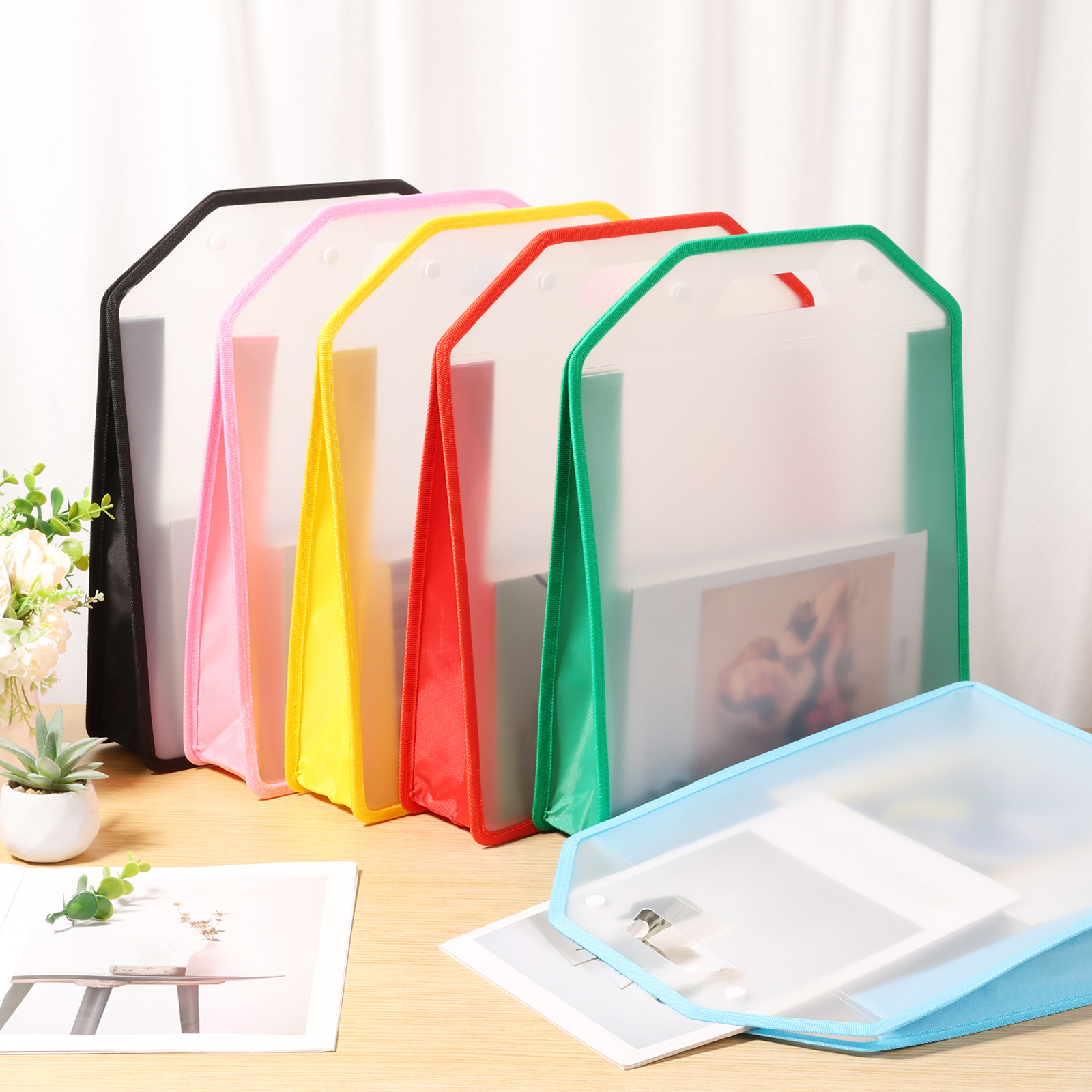 6Pcs Portable Scrapbook Paper Storage Organizer with Handle and Button Closure Transparent Expandable Paper Storage Bag for 12 By 12 Inch Sheets Vinyl Photo