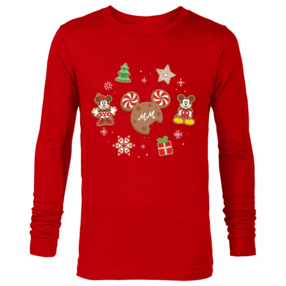 Disney Mickey & Minnie Christmas Holiday Gingerbread Cookies - Long Sleeve T-Shirt for Men - Customized-New Red