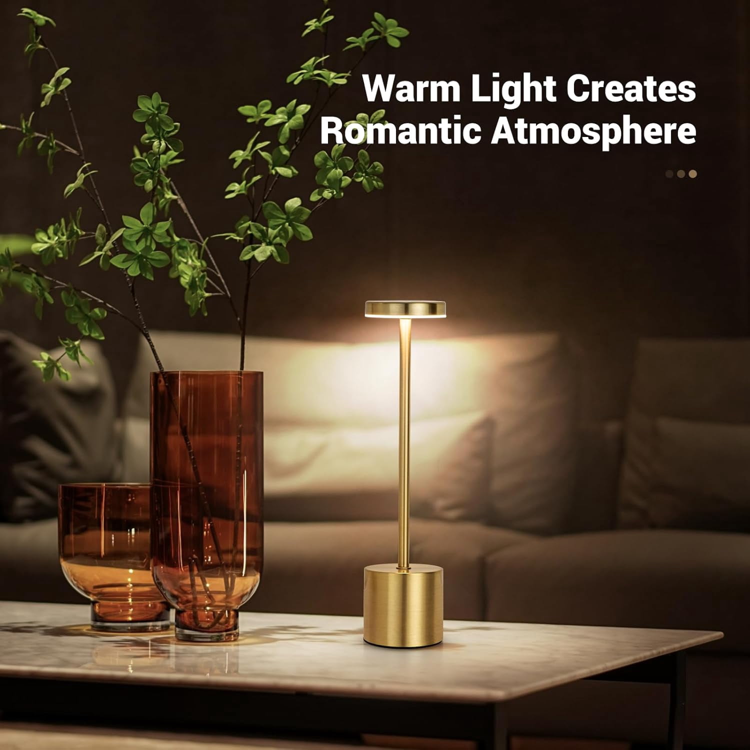 OhhGo Rechargeable Cordless LED Table Lamp, Portable LED Touch Lamp 3 Level Dimmable Tables Lights Reading Lamps 5200mah Battery Powered USB Bedside Lamps Decoration Lights（2 Pcs Gold)