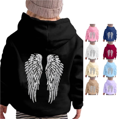 SONXAHE Glitter Wing Print Hoodie for Big Girls Long Sleeve Pocket Sweatshirt Casual Hoody Sweatshirt Black