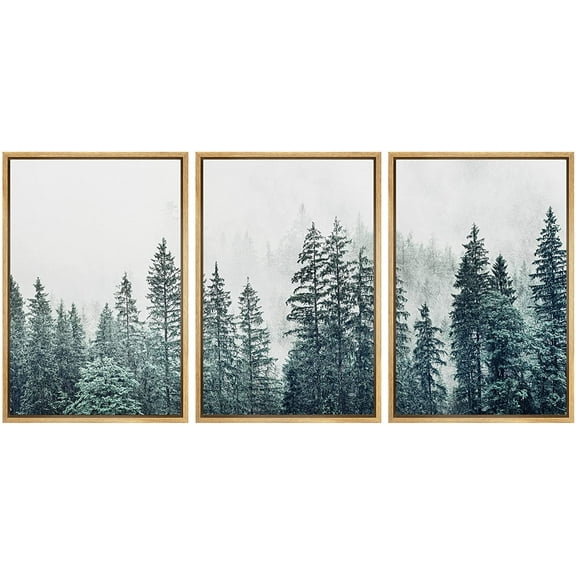 wall26 Framed Canvas Print Wall Art Set Film Grain Aerial View of Pine Tree Forest Nature Wilderness Modern Art Rustic Landscape Relax/Calm Cool for Living Room, Bedroom, Office - 16"x24"x3
