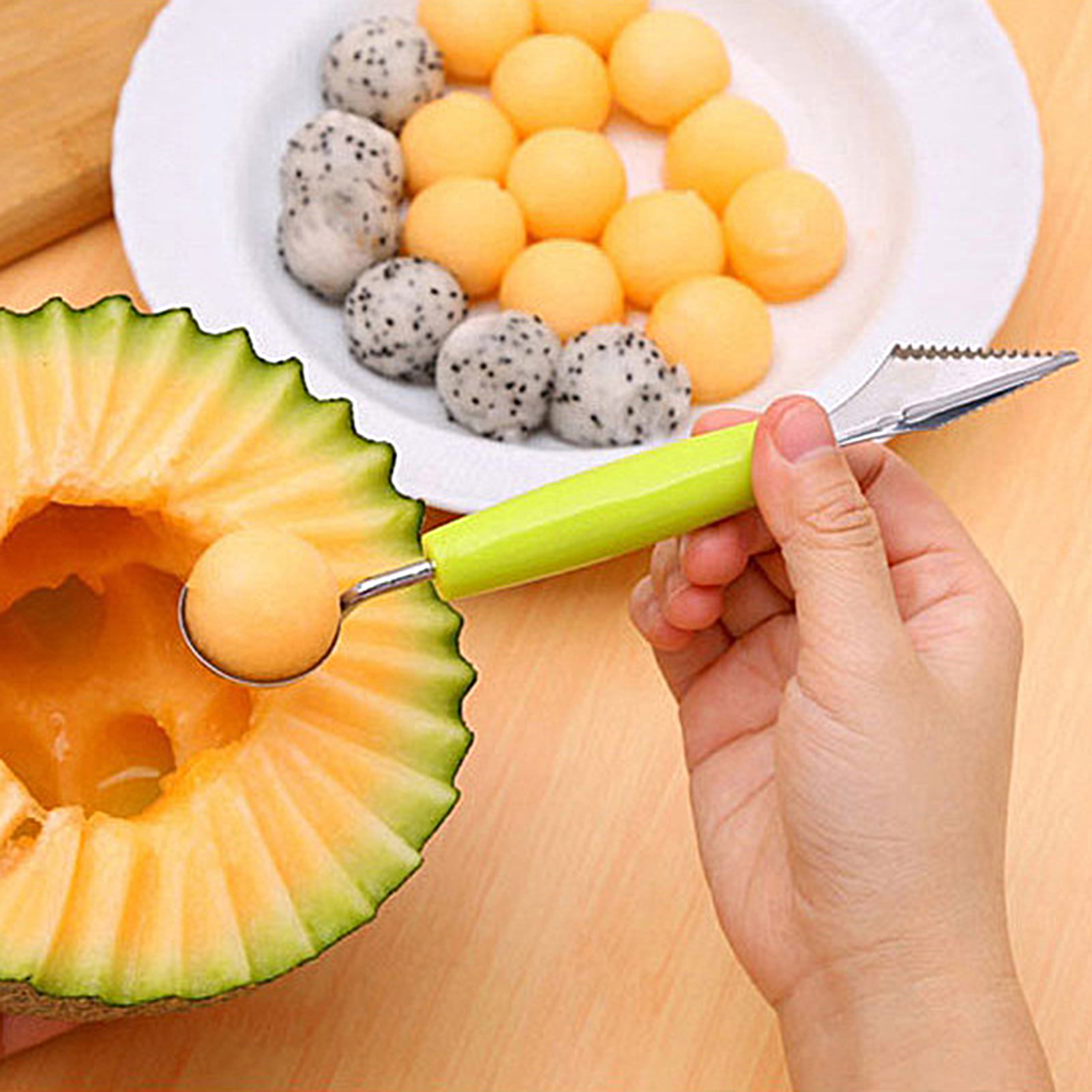 Dropship Professional 4 In 1 Stainless Steel Watermelon Cutter Fruit  Carving Tools Set,Fruit Scooper Seed Remover Watermelon Knife For Dig Pulp  Separator Fruit Slicer, Melon Baller Scoop Set to Sell Online at
