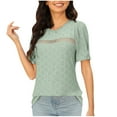 thumbnail image 2 of Women's Casual Solid Color Round Neck Hollowed Out Patchwork Short Sleeved Loose T-shirt Top, Trendy Loose Fit Shirt, Comfortable Summer Blouse for Women, 2 of 5