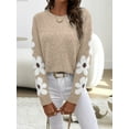 thumbnail image 4 of Female Floral Pattern Crewneck Long Sleeve Drop Shoulder Sweaters Pullover Tops Apricot Color S, 4 of 10