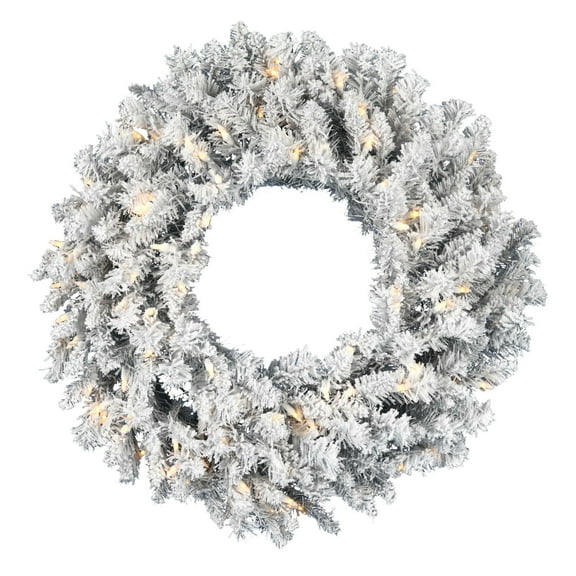 Vickerman 30" Frosted Silver Artificial Christmas Wreath, Warm White Dura-lit LED Lights