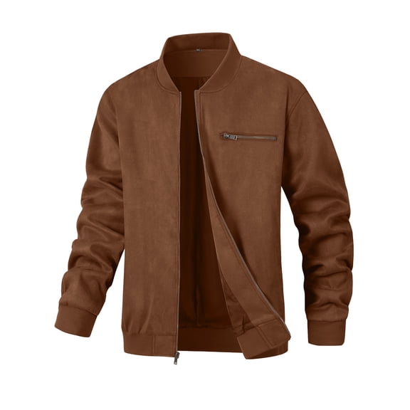 Colsmile Men's Faux Suede Bomber Jacket, Casual Lightweight Vintage Varsity Coat Zip Up Outerwear