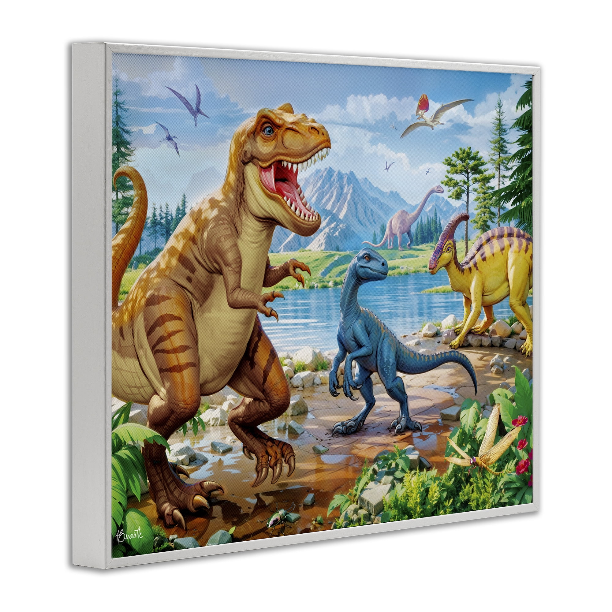 Stupell Industries Lush Jurassic Lakeside White Framed Giclee Art, design by Henriette Chinaglia