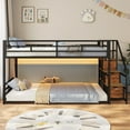 thumbnail image 3 of Afuhokles Low Bunk Bed Twin Over Twin with Storage Staircase, Drawers and Shelves, LED Lights Metal Floor Bunk with Power Outlet, Brown, 3 of 7