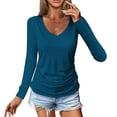 thumbnail image 2 of Jinhomg Womens Slim Fit Shirt Dressy Casual Solid Tunic Blouse Lightweight Comfy Long Sleeve V-Neck Pullovers Work Business Tops Spring Saving Today Sky Blue M, 2 of 9