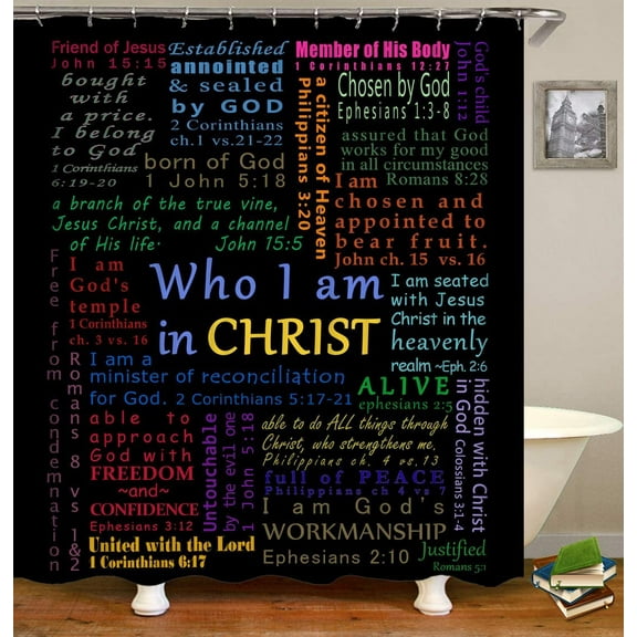 Bible Verse Scripture Shower Curtain, Motivational and Inspirational Quote Colorful Design Art Polyester Cloth Print Bathroom Curtains Include Hooks Sets-36"W x 72"L (Pack of 1)