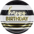 thumbnail image 1 of Gold Sequin Stripe Happy Birthday Paper Plates, 1 of 1