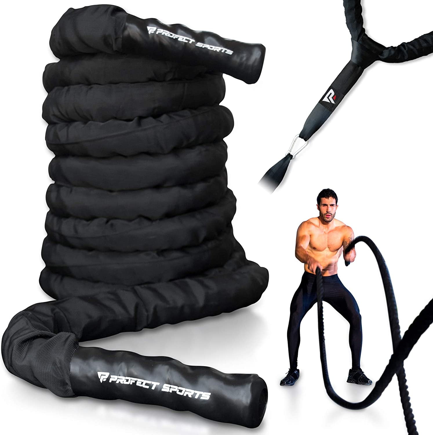 Pro Battle Ropes With Anchor Strap Kit Upgraded Durable Protective Sleeve 100 Poly Dacron Heavy Battle Rope For Strength Training Cardio Workout Crossfit Fitness Exercise Rope Walmart Com Walmart Com