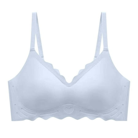 REORIAFEE Seamless Bras for Women Gathered Together Wireless Bras Adjustable Straps Brassiere Comfy Spaghetti Straps Breathable Corset Underwear Comfortable Lingerie Light Blue XL