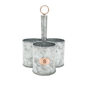 Mind Reader 3 Section Round Galvanized Steel Utensil Holder with Handle, Supply Sorter, Utensil Organizer for Flatware, Paintbrushes, Crafting Supplies, Copper Accent