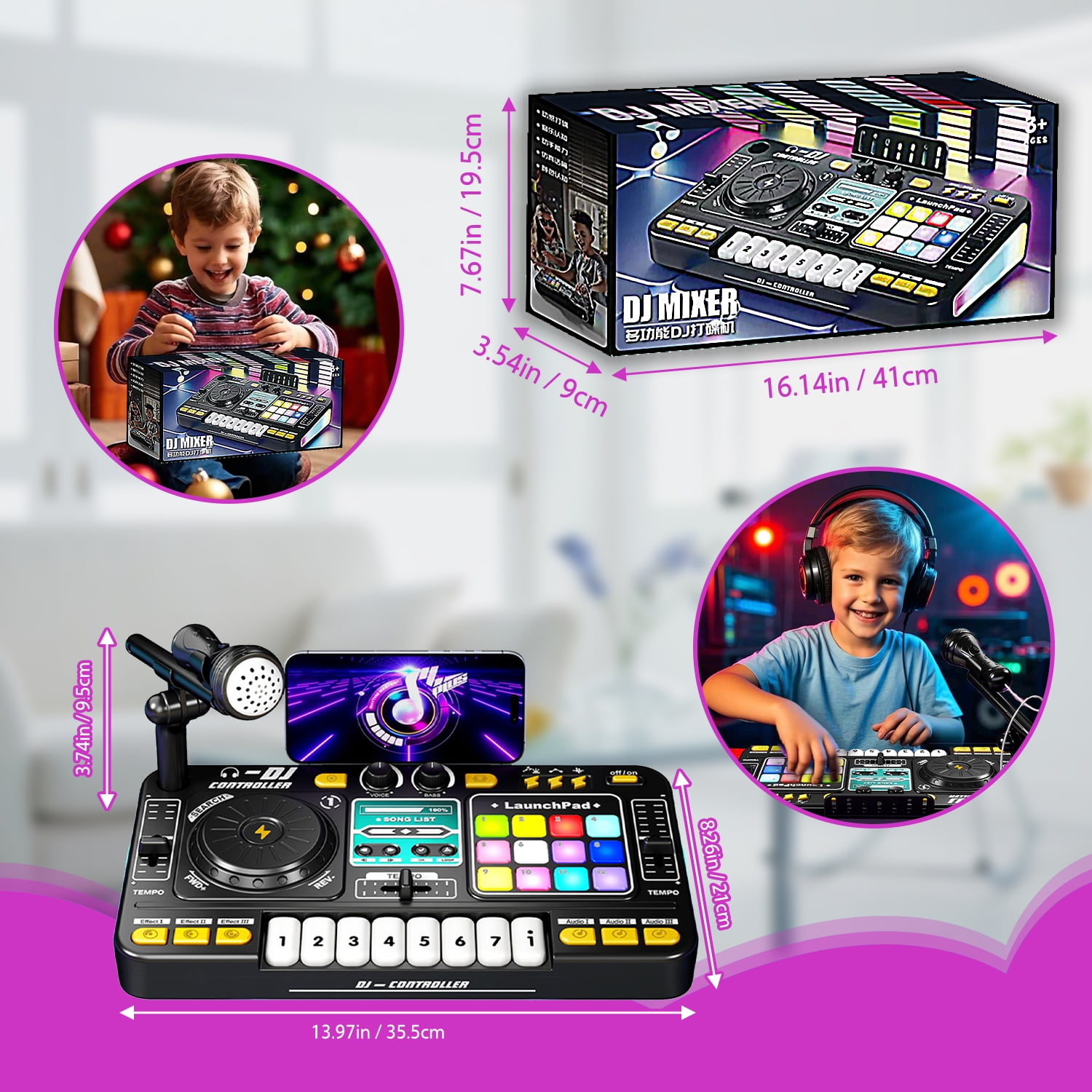 Sunforu DJ Toy Set for Kids, Toddler Musical DJ Party Mixer Toys with Lights Sounds & Bluetooth-enabled, Multi-functional Musical Instrument, Best Gift for Ages 4+