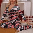 thumbnail image 3 of Pijama con estampado de dibujos animados para mujer, mono navideño de manga larga con cuello en V y botones, novedad, 3 of 4