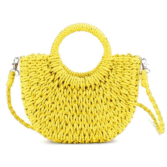 Bolso QTKJ Mini de Rattan en Forma de Semicírculo para Mujer Amarillo