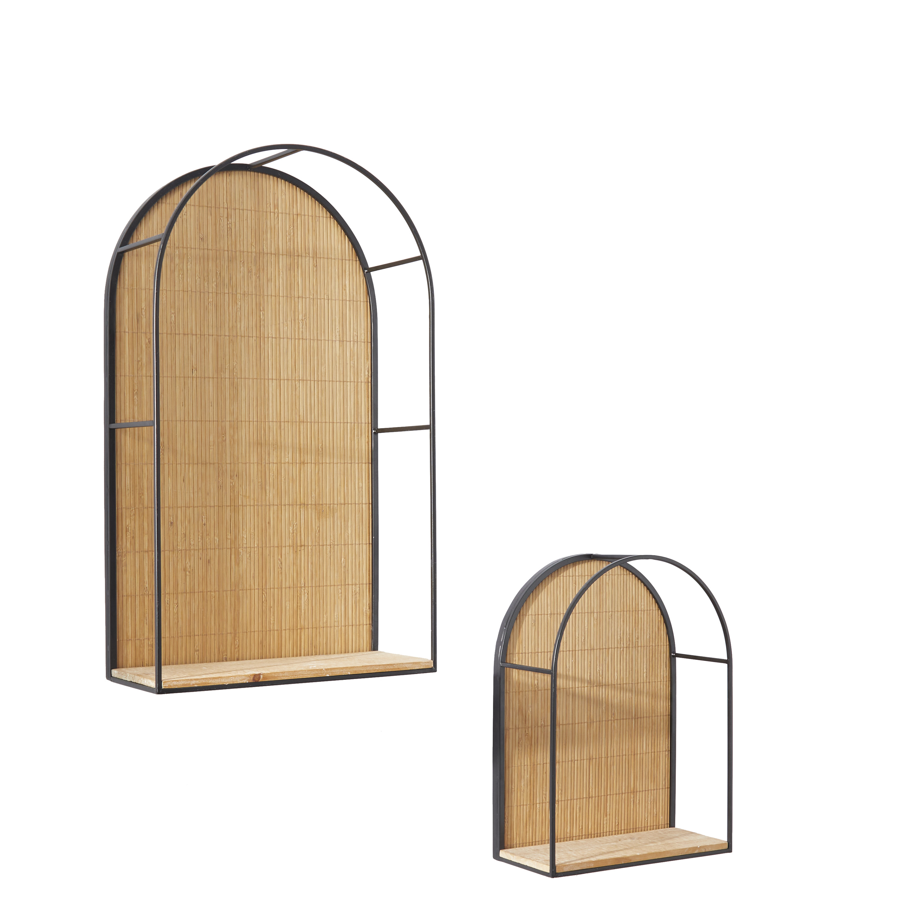 DecMode 14", 12"W Arched 2-Tier Brown Geometric Wall Shelf (2 Count)