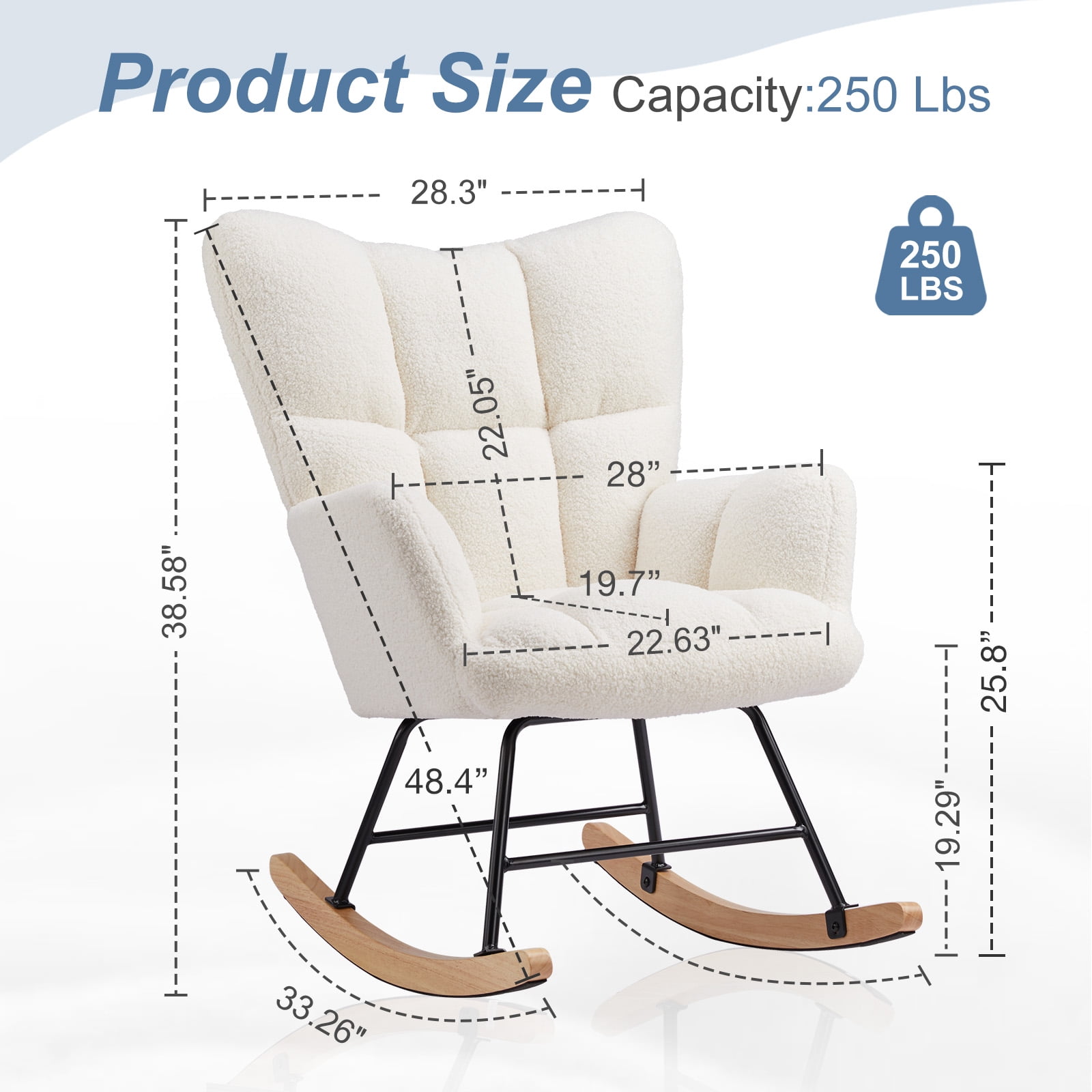 CONCETTA Rocking Chair, High Backrest, Padded Seat Glider for Living Rooms, Bedrooms, Offices, Beige