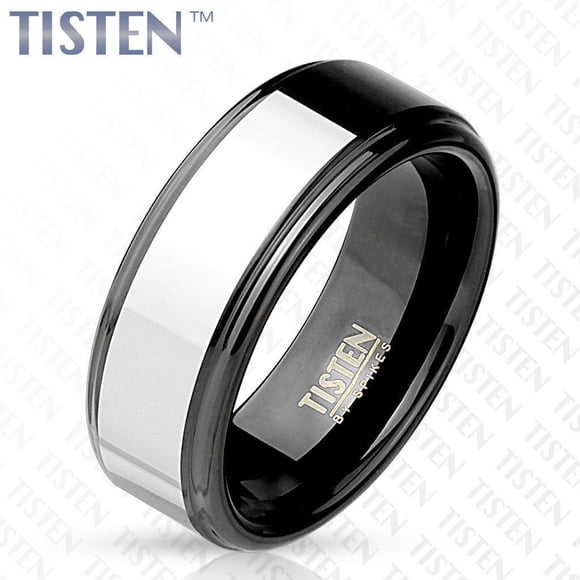 Tisten Tungsten Titanium 2-Tone Silver and Black IP Wedding Band Mens Ring