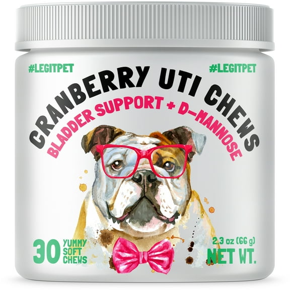 Cranberry UTI Chews for Dogs Bladder Support D-Mannose Supports Kidney Urinary Tract and Bladder Health Natural Cranberry Wellness Supplement Immune System Booster Natural Pet Antioxidant 30 Chews