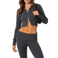 thumbnail image 3 of Womens Two Piece Knit Outfits Sweater Set Long Sleeve Zip Up Cropped Hoodie Top and Bootcut Pants Set Dark Gray M, 3 of 7
