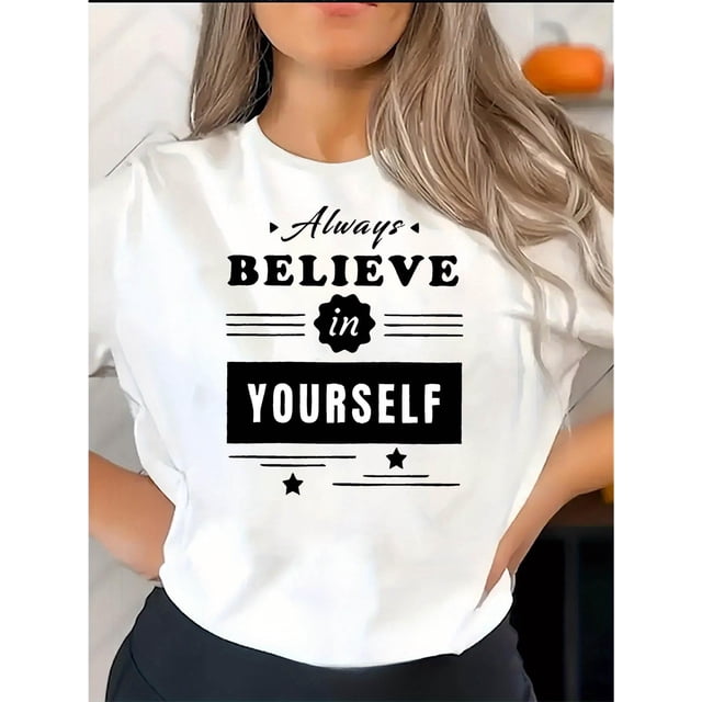 Camiseta para mamá para mujer ropa de calle clásica veranoCreative English Graphic Print Women'S Fashion Trendy Round Neck Short Sleeve, Simple Casual Sports T-Shirt, Comfortable Summer Top for Wome