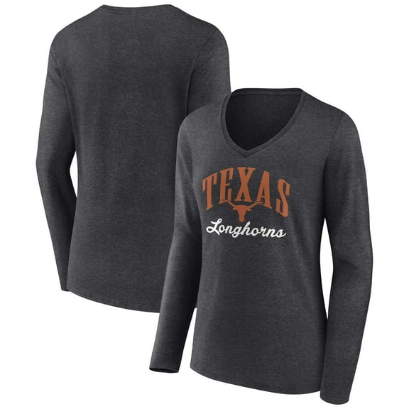 Women's Charcoal Texas Longhorns Victory Script Long Sleeve V-Neck T-Shirt