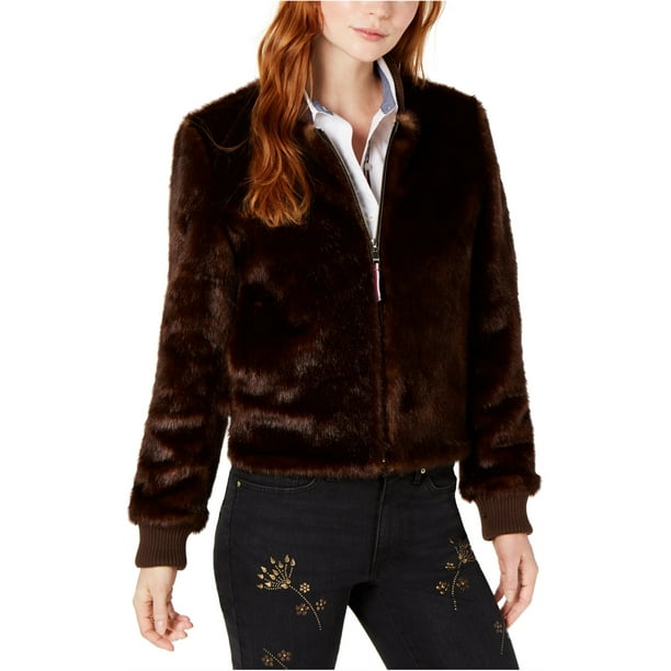 Chaqueta Bomber Tommy Hilfiger de Piel Sintética para Mujer Marrón Mediana