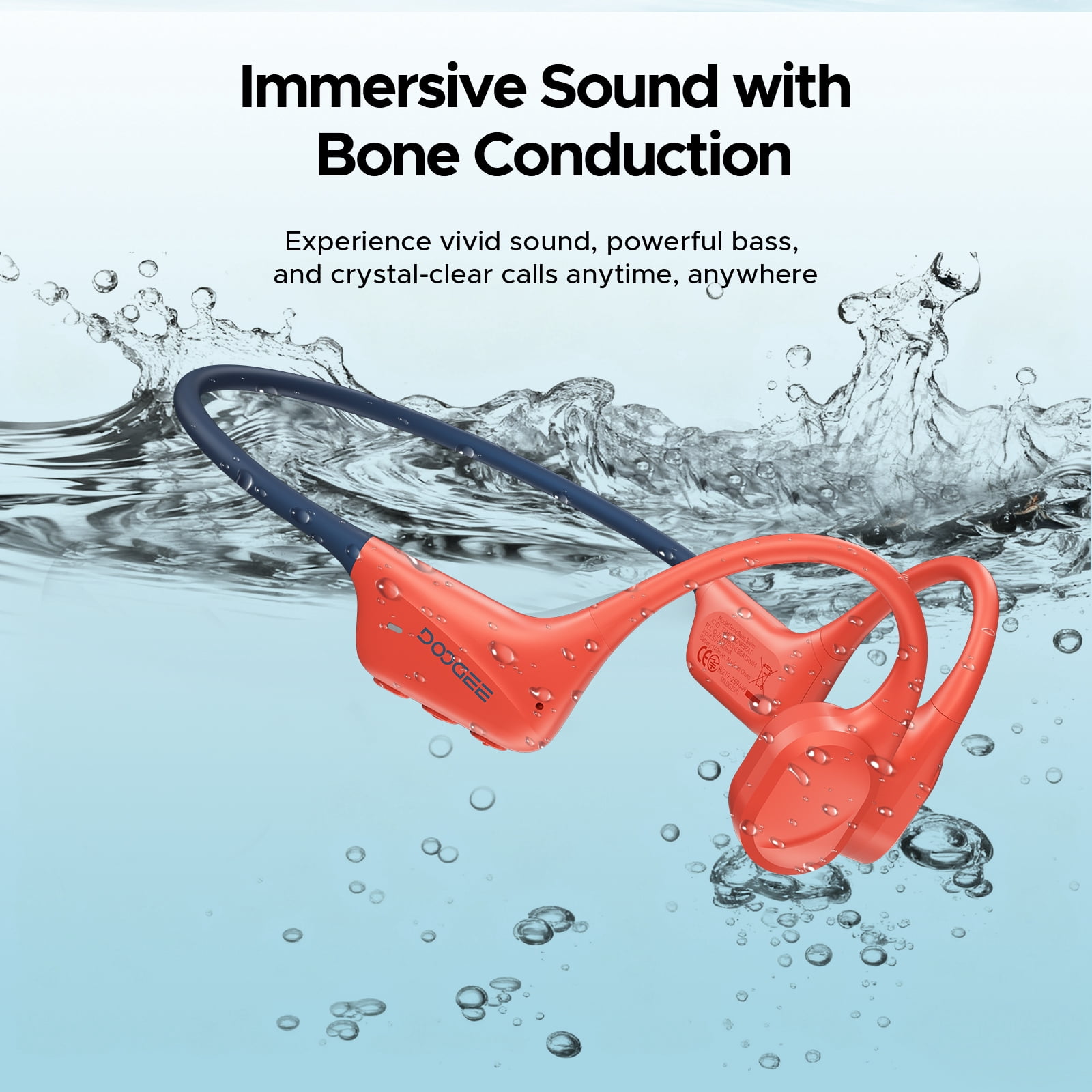 DOOGEE Bone Conduction Headphones, IP68 Waterproof Swimming Headphones Wireless Bluetooth 5.4, Skin Friendly Silicone, 32GB MP3 Mode, Sport Open Earphones for Underwater, Running, Cycling