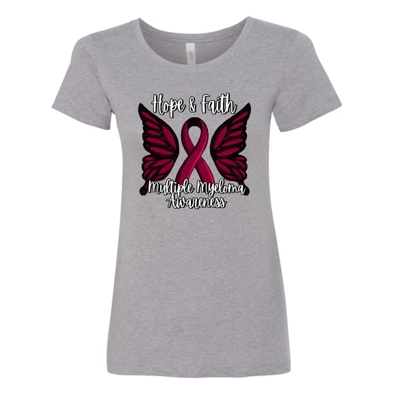 Inktastic Multiple Myeloma Cancer Awareness Hope & Faith with Butterfly Ribbon Women's T-Shirt